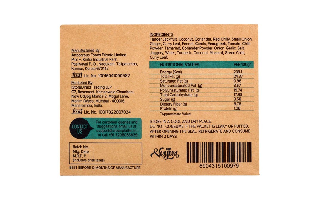 Urban Platter Vegan Jack Fruit Meat Malabar Curry   Box  300 grams